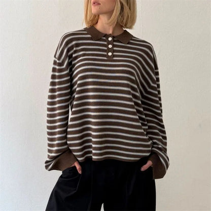 Oversized Striped Collared Long Sleeve Sweater