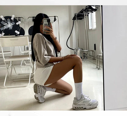 Louge High Waist Thin Knit Sports A-line Shorts