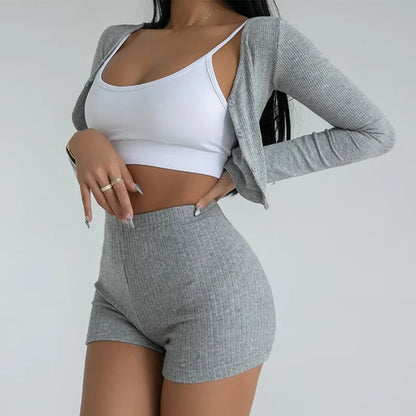 Louge High Waist Thin Knit Sports A-line Shorts