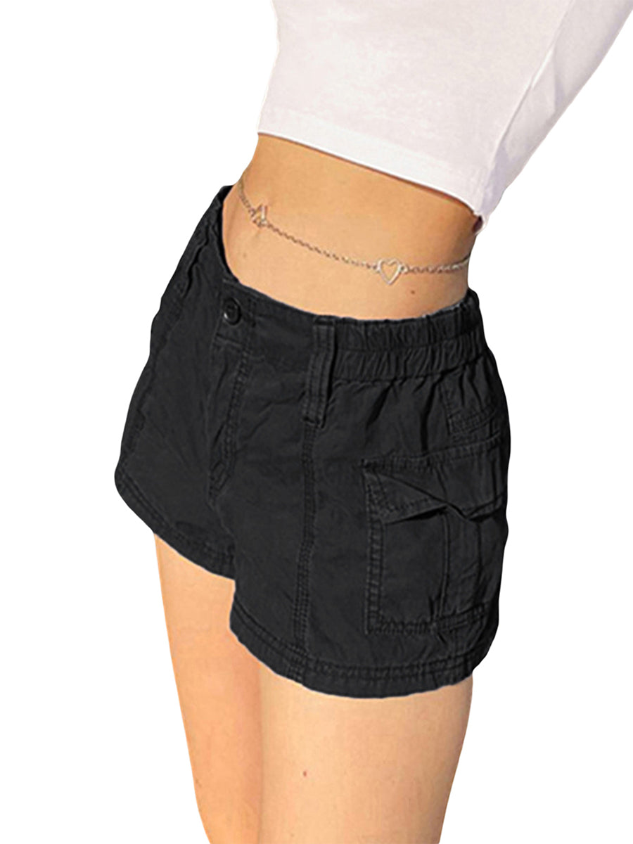 Fashion Cargo Solid Color Low Rise Shorts