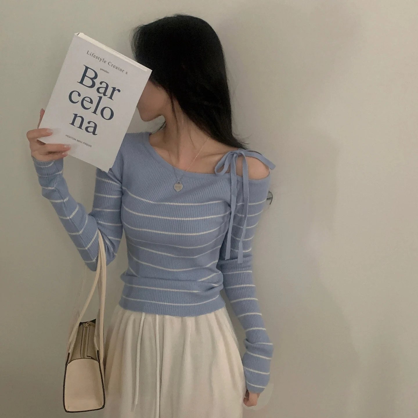 Off-Shoulder Sweater with Adjustable Lace-Up Strap