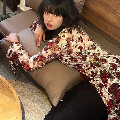 Elegant Flare Sleeve Flower Blouse