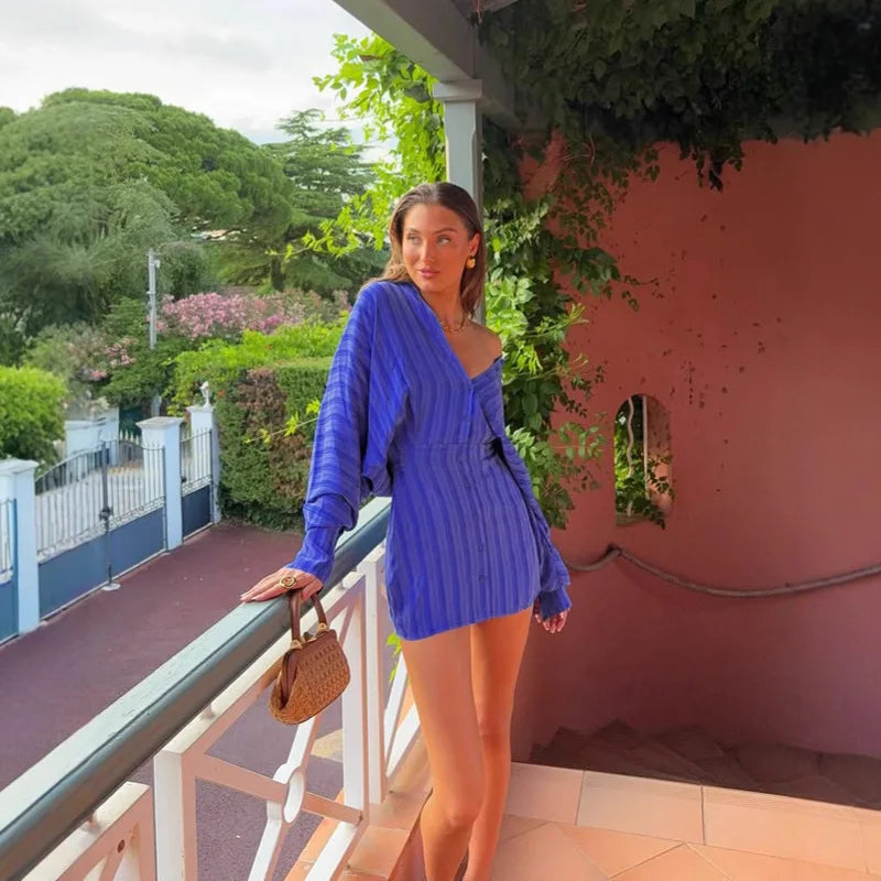 Stephanie Fashion Striped Shirt Dress