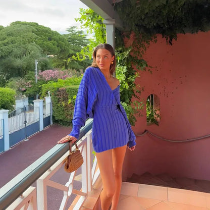 Stephanie Fashion Striped Shirt Dress