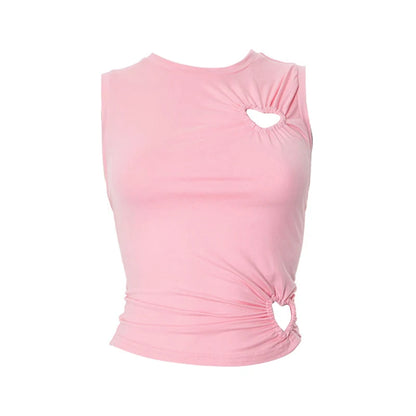 Hollow Out Love Heart Round Neck Sleeveless Top