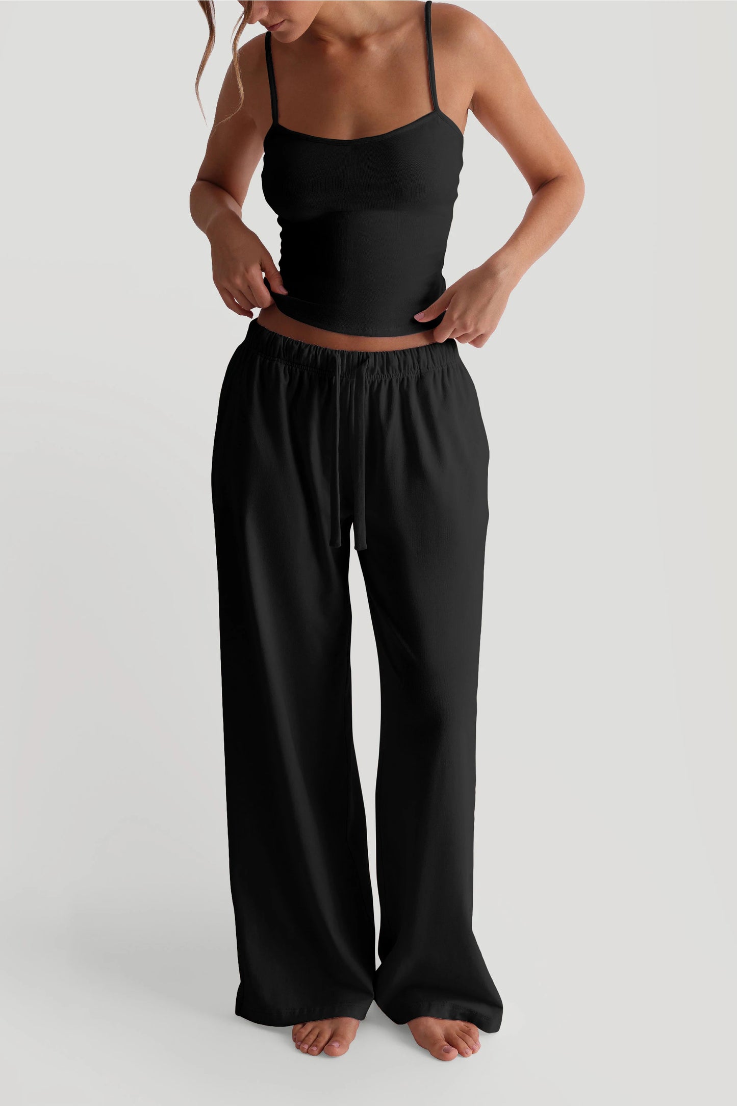 Loose Drawstring Pants Casual Sporty Two Piece Set