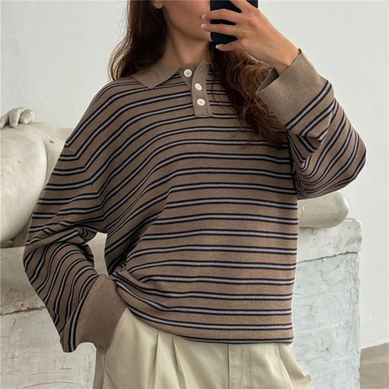 Oversized Striped Collared Long Sleeve Sweater