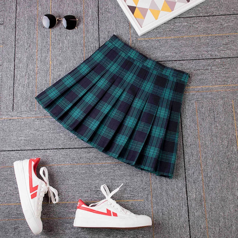 Plaid Pleated High Waist Skirt