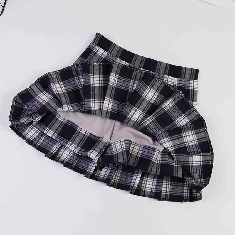 Plaid Pleated High Waist Skirt