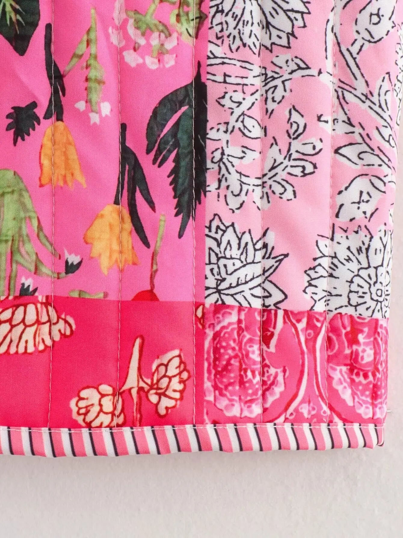 Quilted Lace Up Print Vest