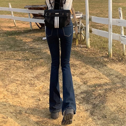 Elastic High Waist Bell Bottom Jeans