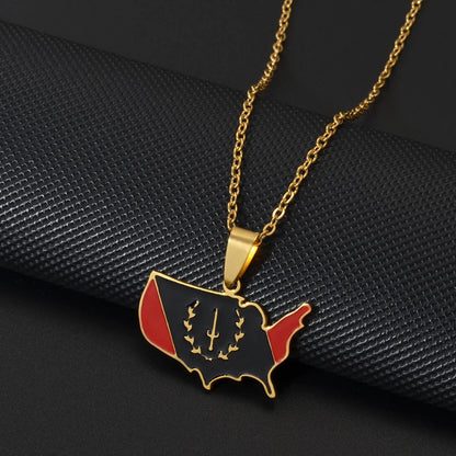 African American Flag Map Pendant Necklace Stainless Steel Jewelry