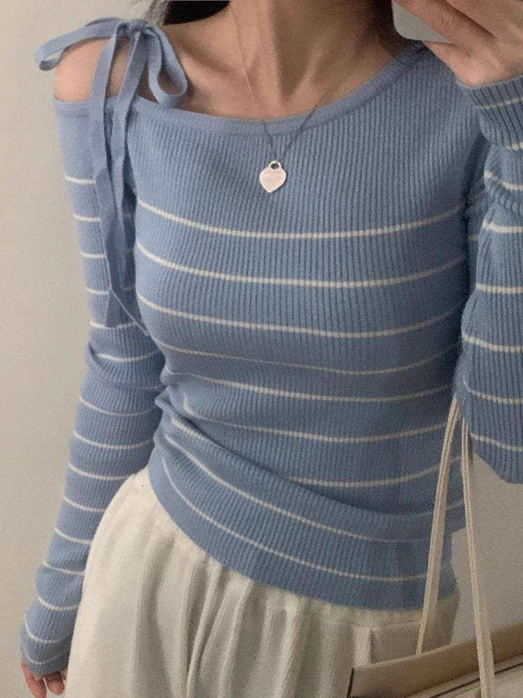 Off-Shoulder Sweater with Adjustable Lace-Up Strap