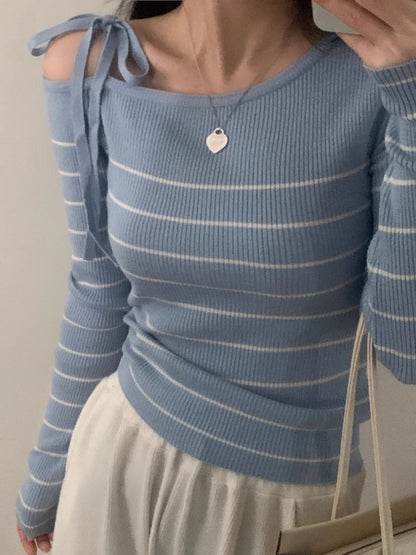 Off-Shoulder Sweater with Adjustable Lace-Up Strap