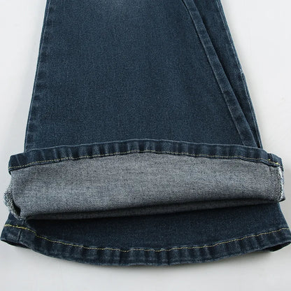 Embroidery Low Waist Flare Leg Washed Distressed Jeans