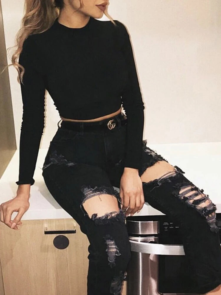 Long Sleeve Basic Crop Top