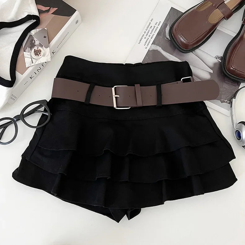 Tiered Ruffle Mini Skirt with Belt