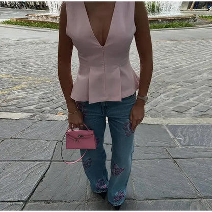 Chic Dazzling Flower Jean Pants