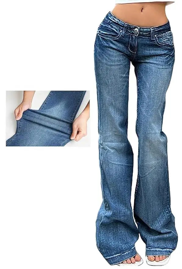 Retro Button-up Low Rise Casual Denim Flared Jeans