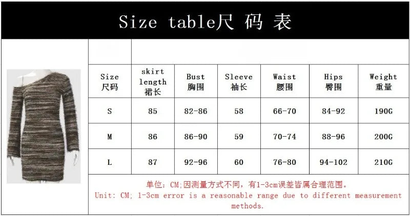 Striped Fall Fashion Knitted Sweater One Shoulder Long Sleeve Dress