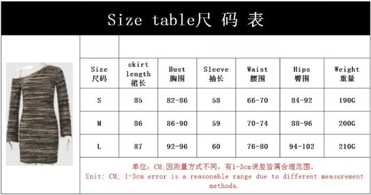 Striped Fall Fashion Knitted Sweater One Shoulder Long Sleeve Dress