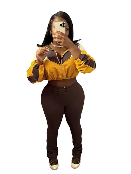 Long Sleeve Patchwork Sweatshirt + Pants Two 2 Piece Sets Outfits Tracksuit