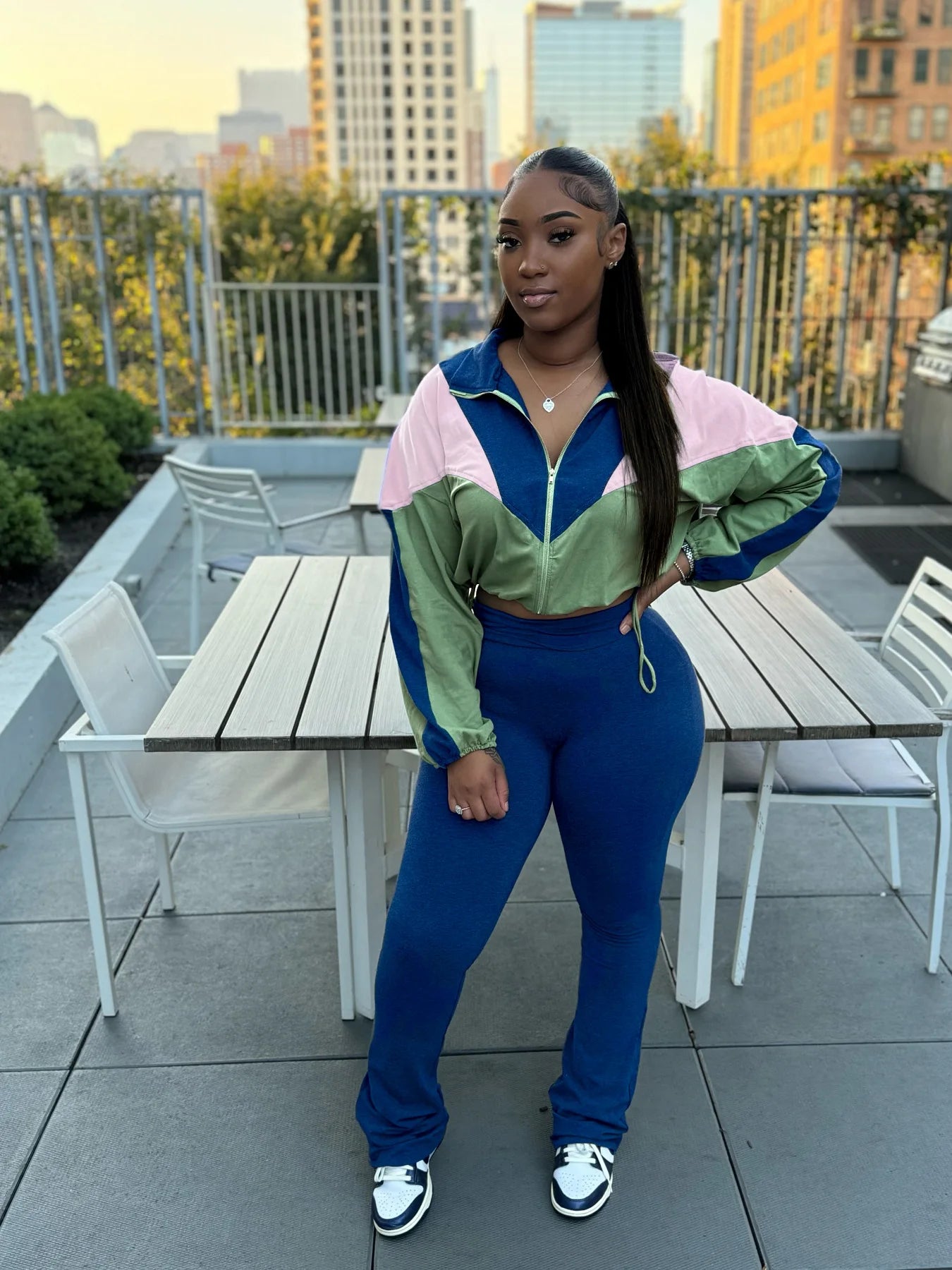 Long Sleeve Patchwork Sweatshirt + Pants Two 2 Piece Sets Outfits Tracksuit