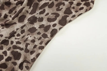 Leopard Print Mesh Spaghetti Strap Deep V Neck Mini Dress