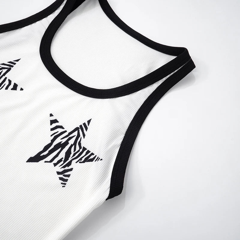 Zebra Stripes Star Pattern Print Top