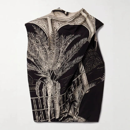 Vintage Print Satin Skirt Two Piece Set