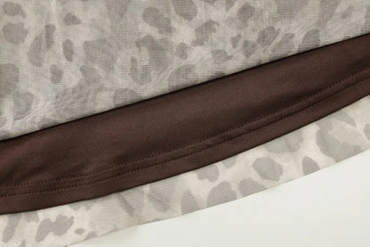 Leopard Print Mesh Spaghetti Strap Deep V Neck Mini Dress