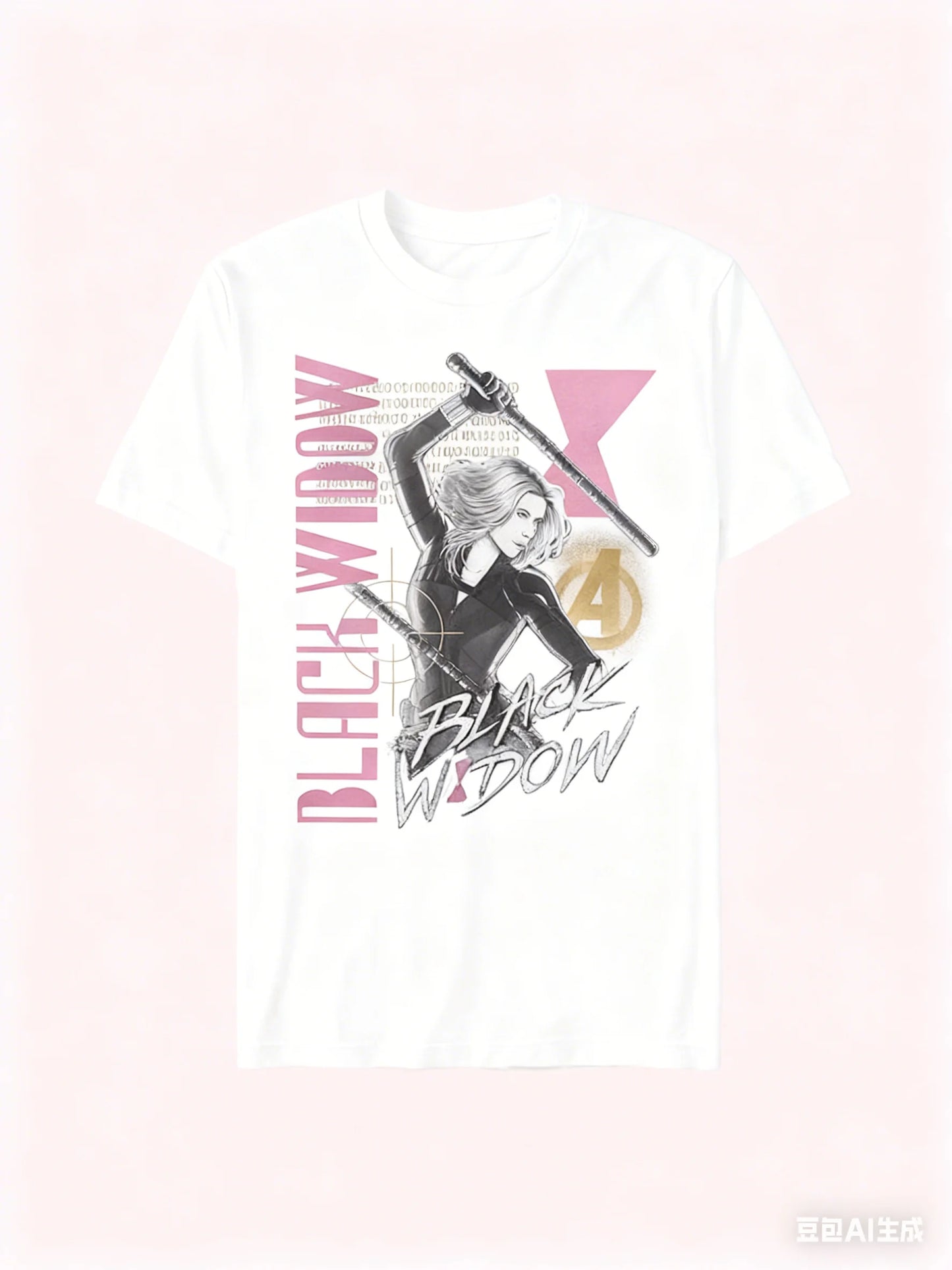 Black Widow Retro Comic Print Short Sleeve Loose Crew Neck T-Shirt