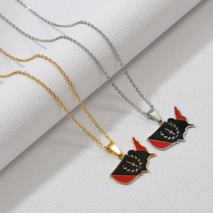 African American Flag Map Pendant Necklace Stainless Steel Jewelry