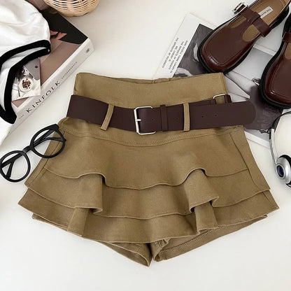 Tiered Ruffle Mini Skirt with Belt