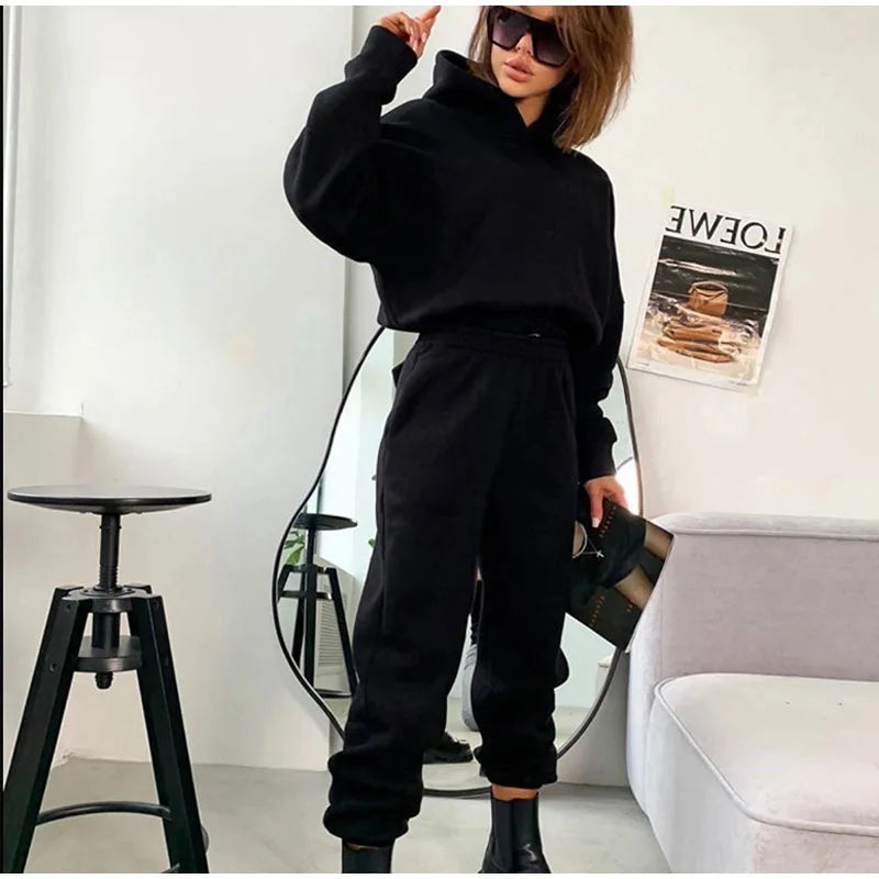 Pullover Hooded Two Piece Pants Set