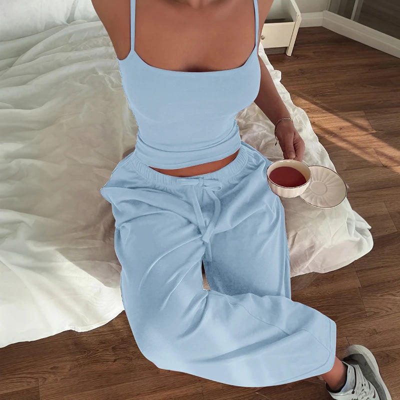 Loose Drawstring Pants Casual Sporty Two Piece Set